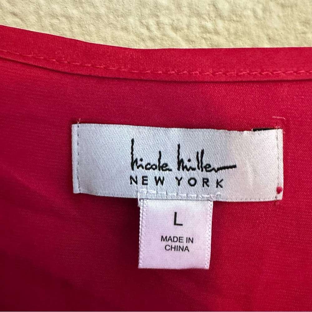 nicole miller red rhinestone strap satin slip dress vivid red midi slit sz large - Picture 6 of 10